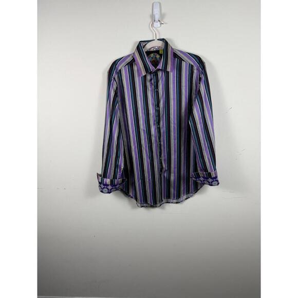 Robert Graham Multicolor Stripe Flip Cuff Dress Shirt Large - Picture 1 of 6